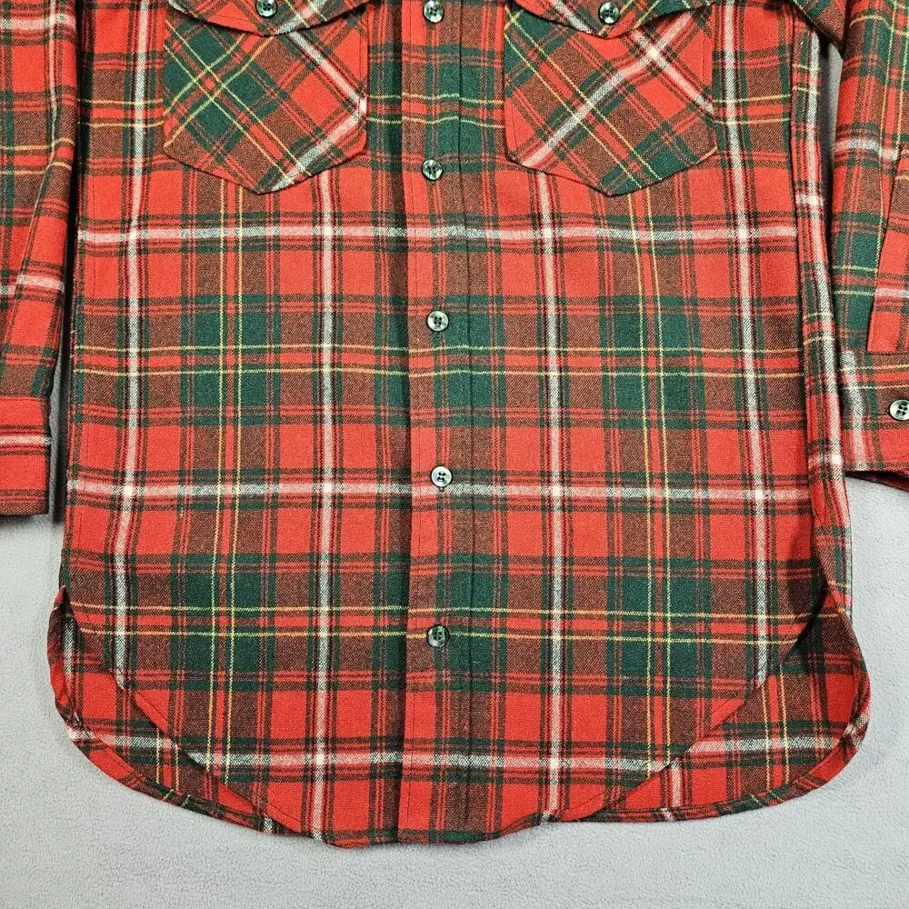 Vintage Woolrich Shirt Mens Small Button Down Wool Blend Shacket‎ Red Green USA